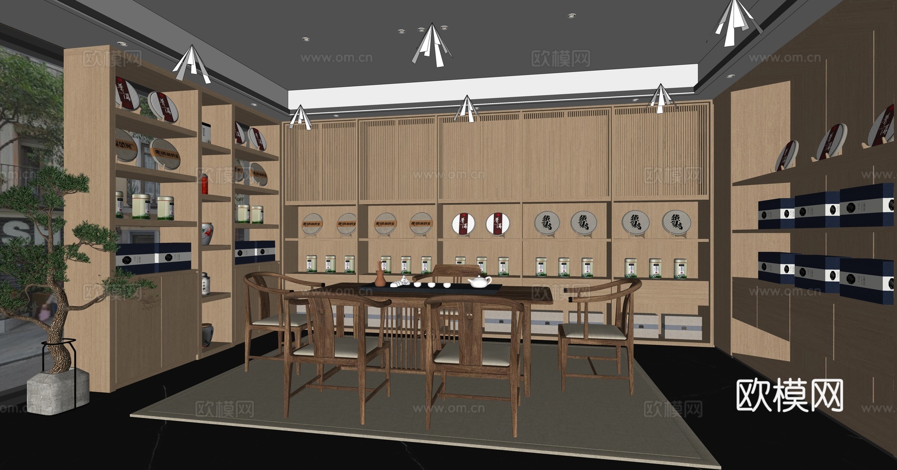 新中式茶叶店 茶馆su模型下载