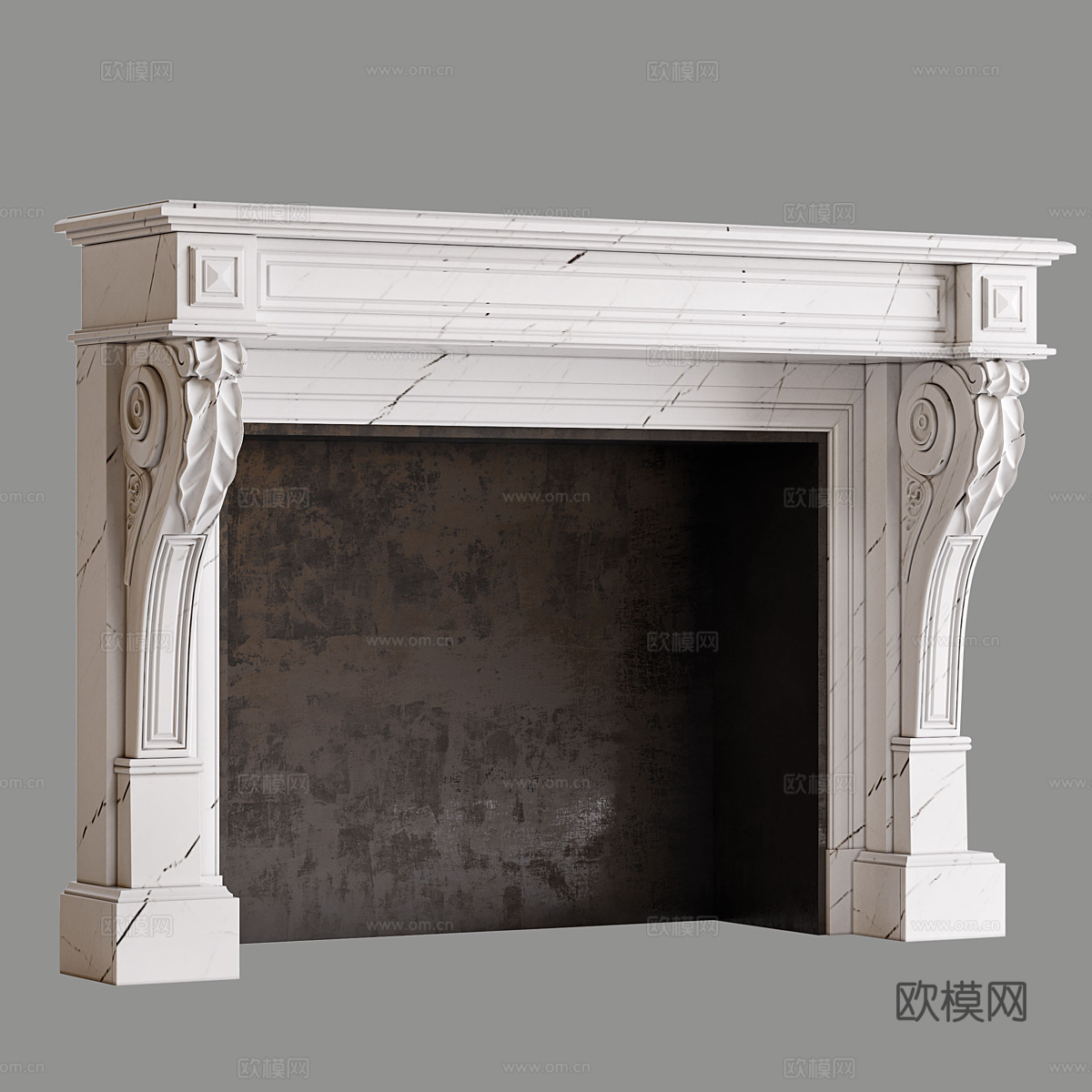 法式轻奢石材壁炉3d模型