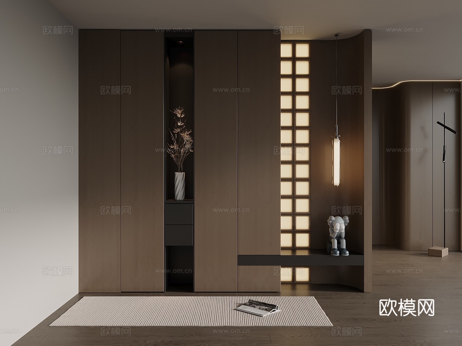 意式极简玄关柜 入户鞋柜 玄关背景3d模型