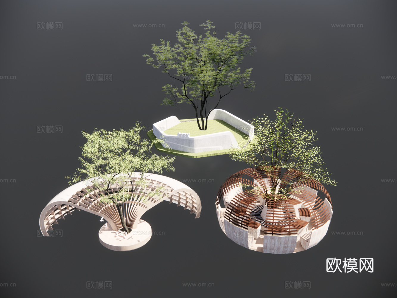 现代廊架 构筑物 树池椅su模型下载
