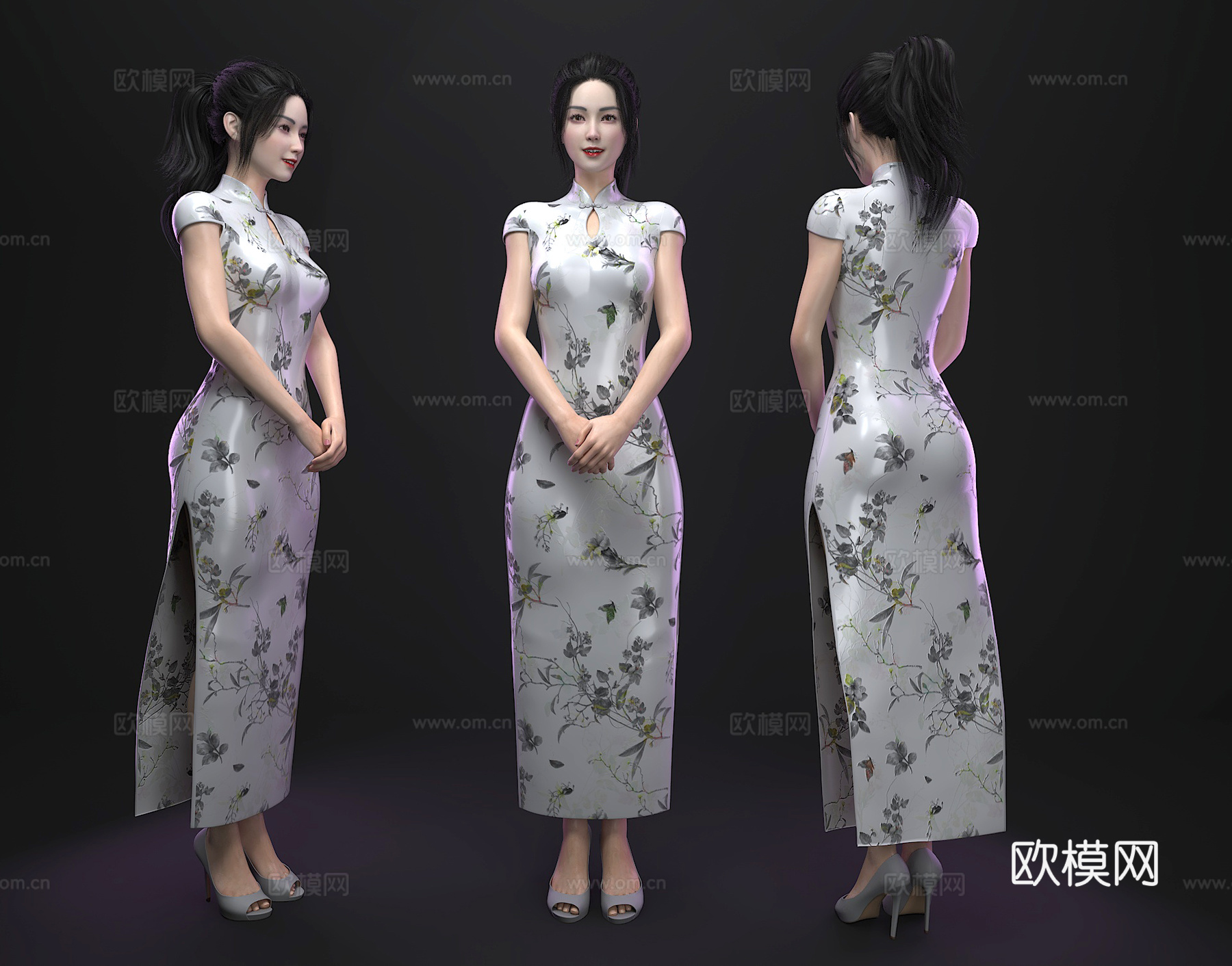旗袍亚洲女人 民国女性美女 卡通动漫女生人物 模特小姐姐3d模型