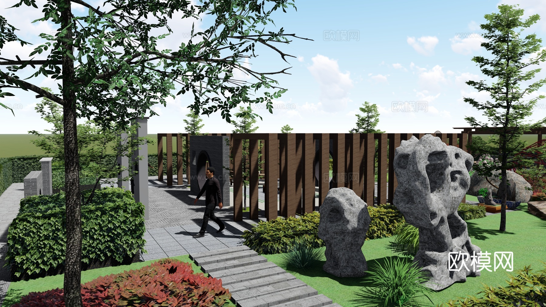乡村公园景观su模型下载