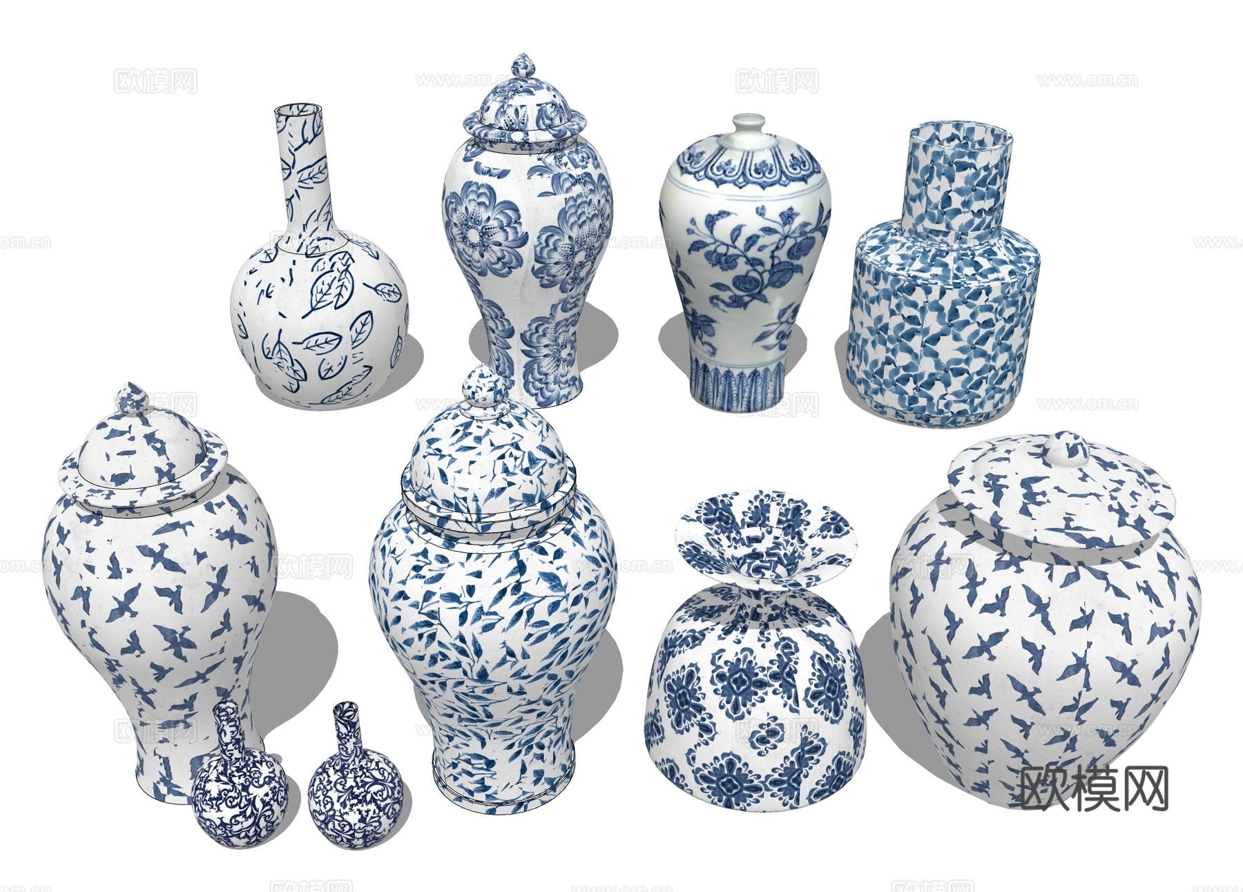 中式瓷器 青花瓷 花瓶su模型下载
