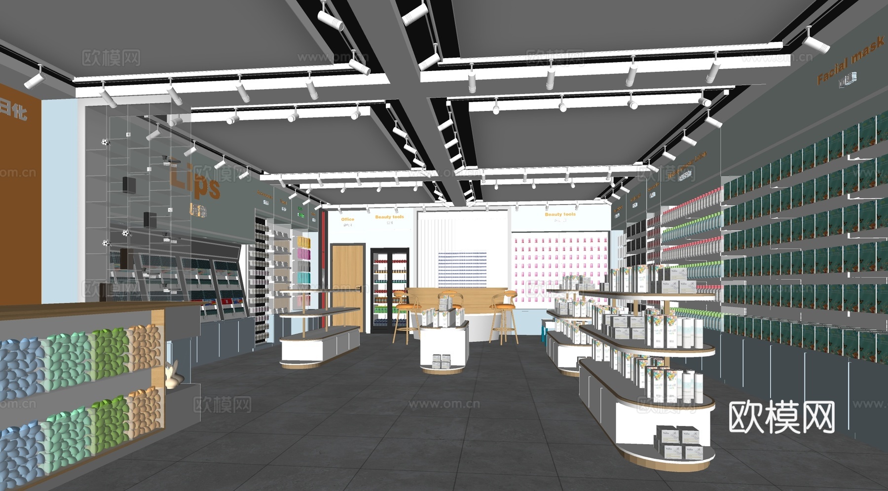 现代美妆店 化妆品店 展柜su模型下载