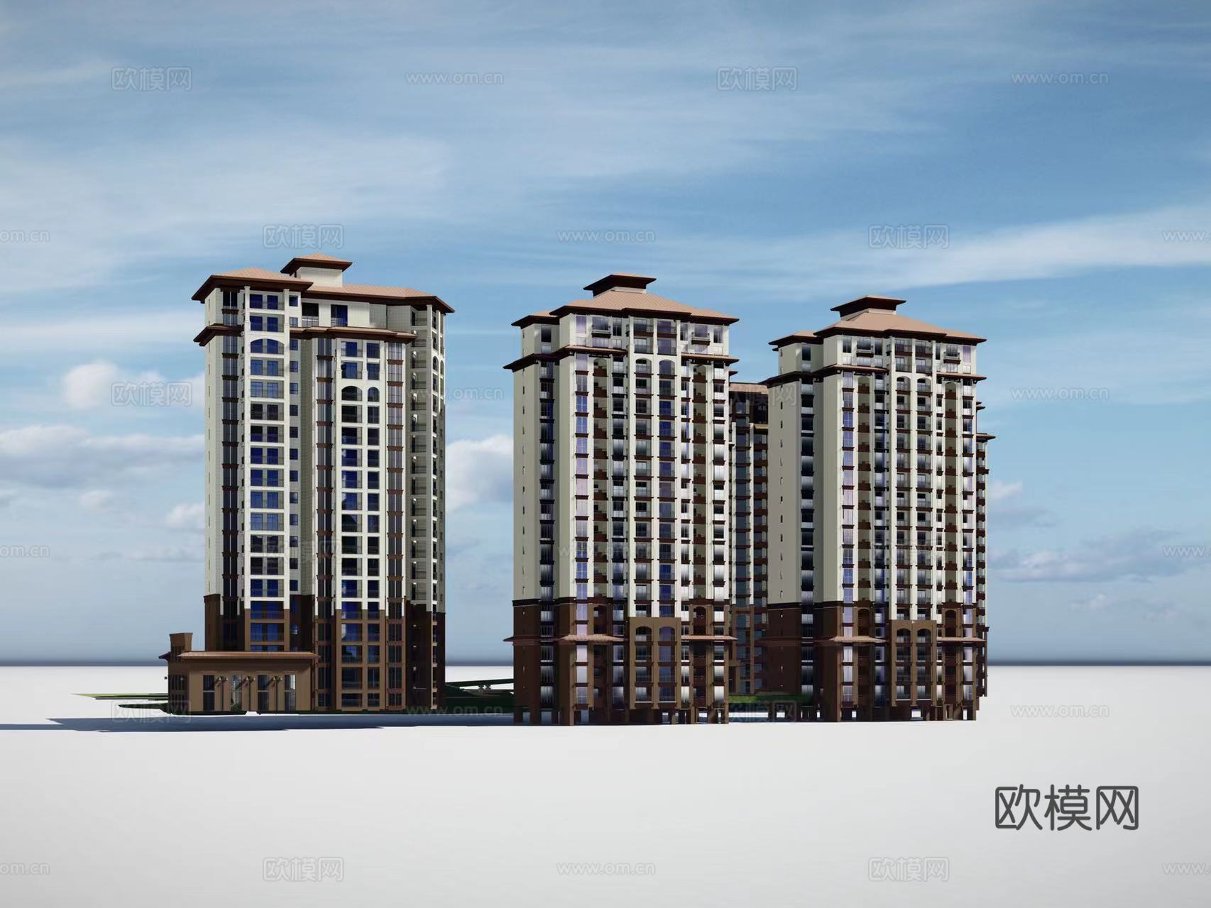 欧式住宅楼建筑外观su模型下载
