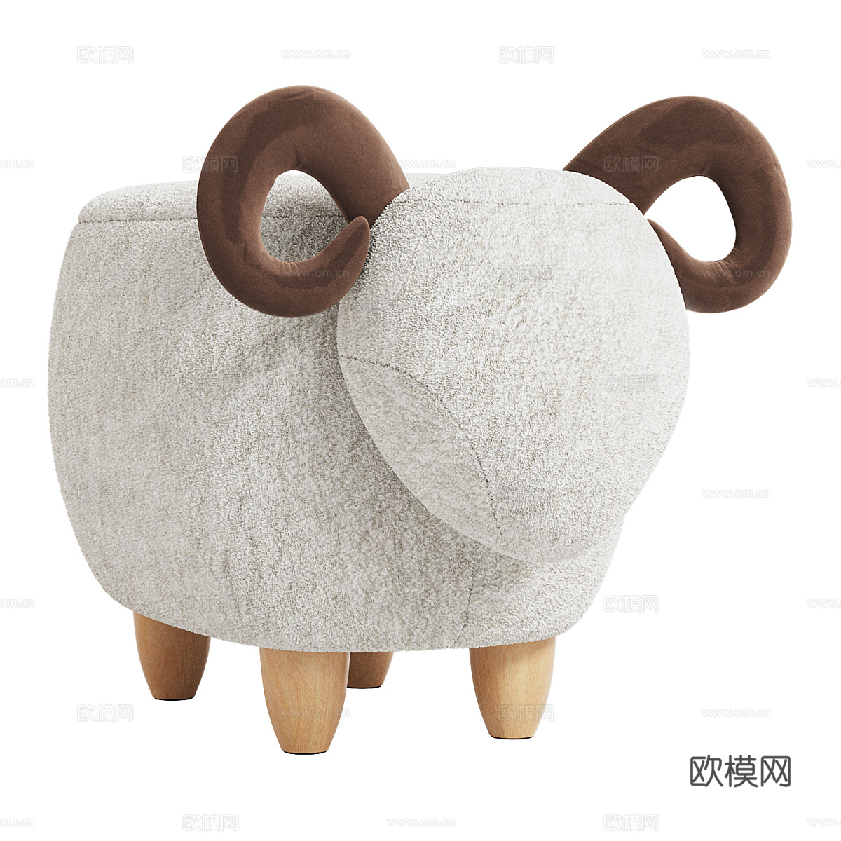 现代儿童毛绒动物坐凳3d模型