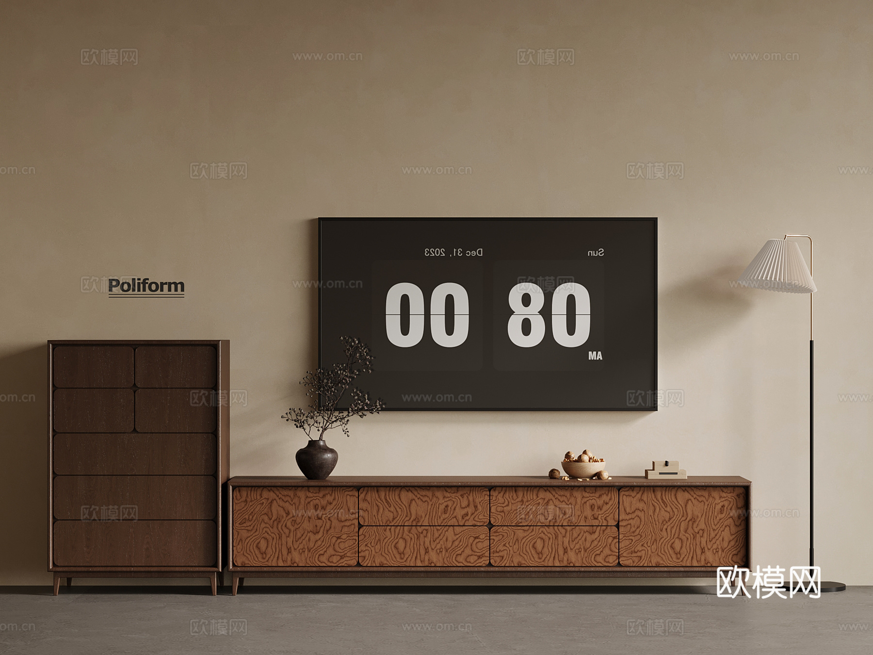 新中式电视柜3d模型下载