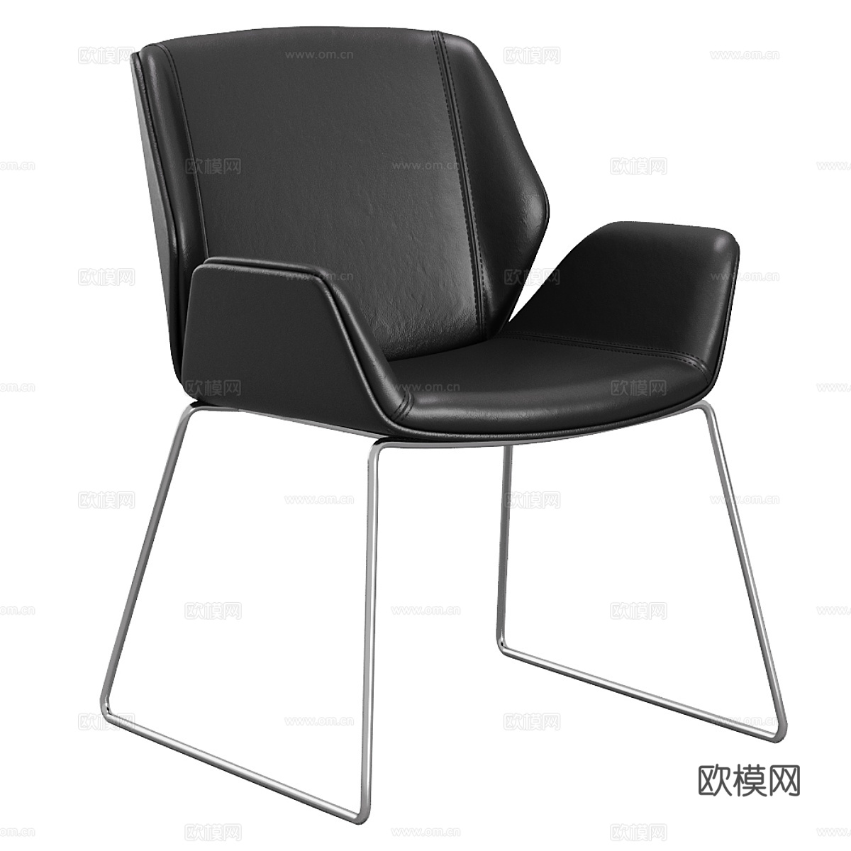 现代意式黑色皮革办公椅3d模型