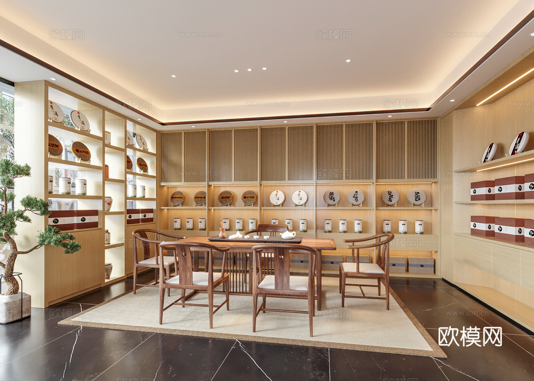 新中式茶叶店 茶馆su模型下载