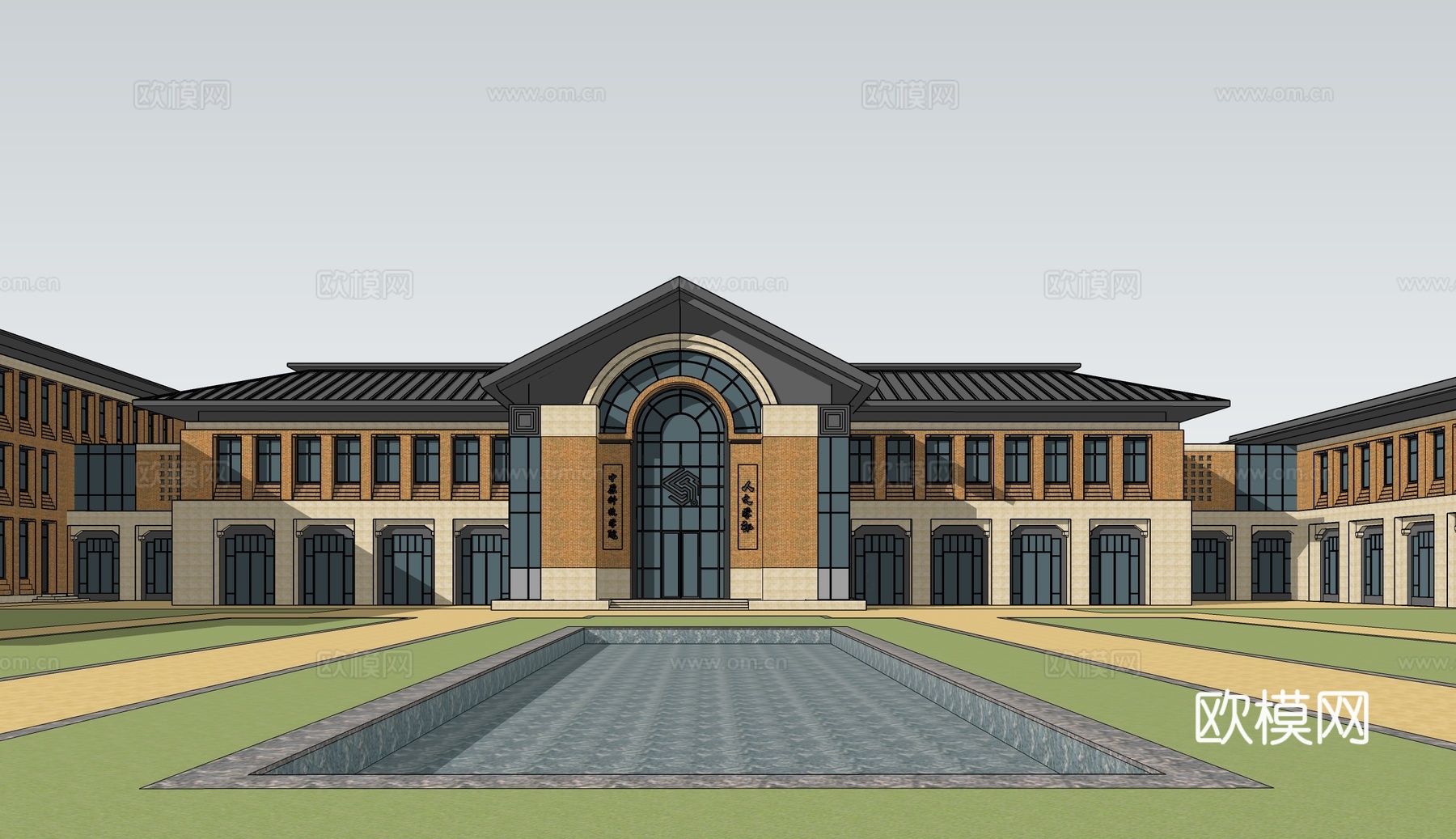 现代大学教学楼建筑外观su模型下载