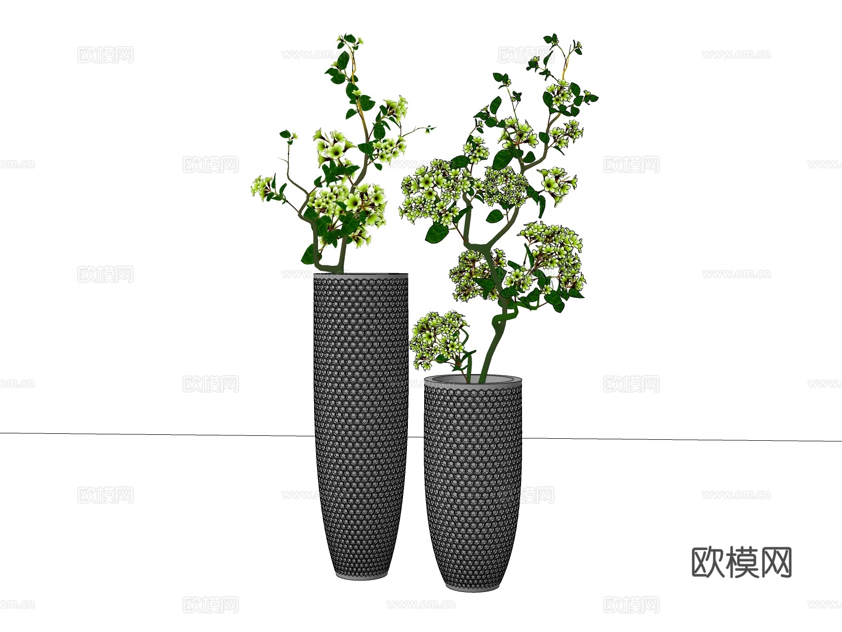现代绿植盆景su模型下载