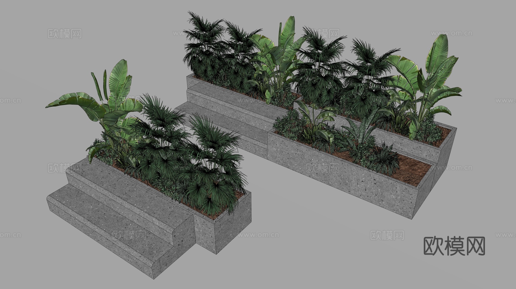 现代绿植花池花箱su模型下载
