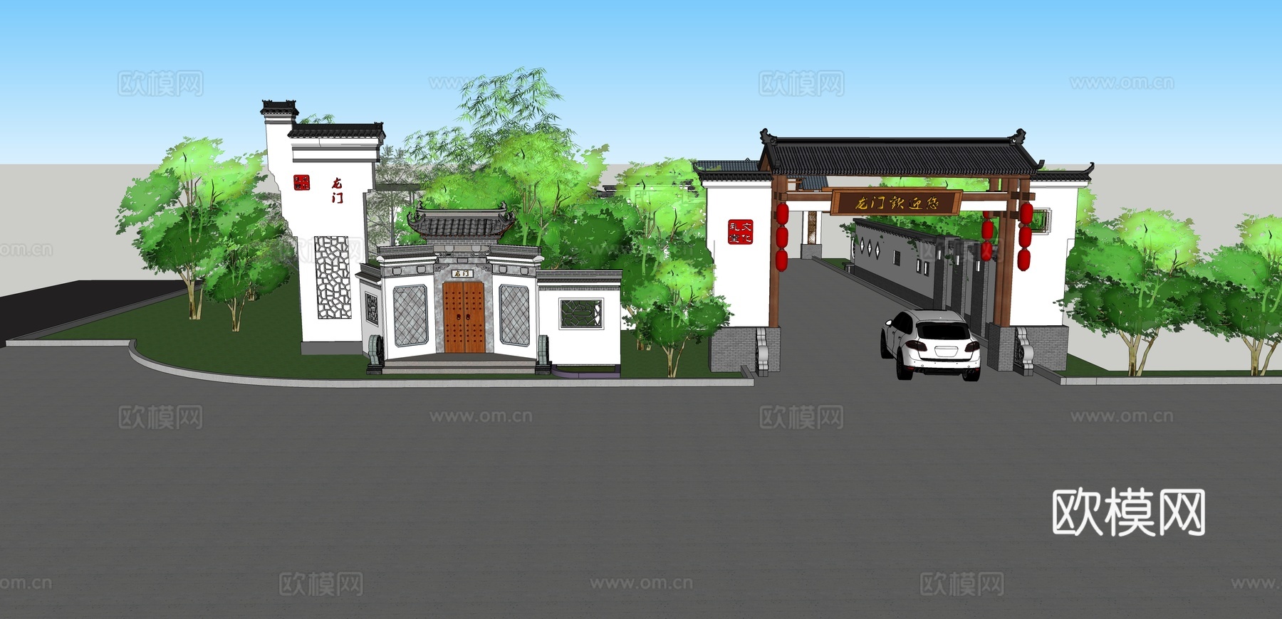 中式公建牌楼su模型下载