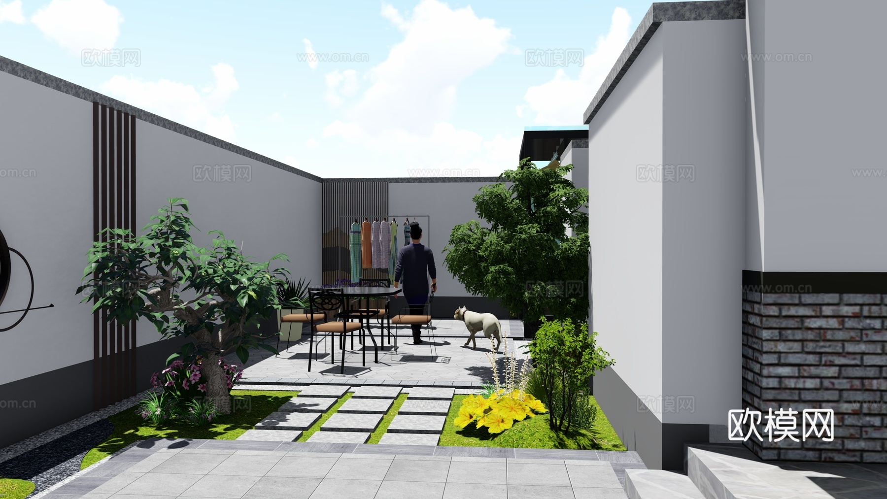 现代庭院 花园su模型下载