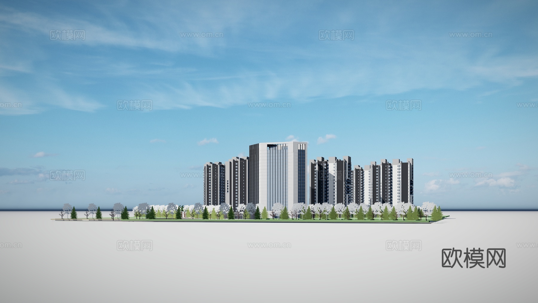 现代小区住宅楼建筑外观su模型下载
