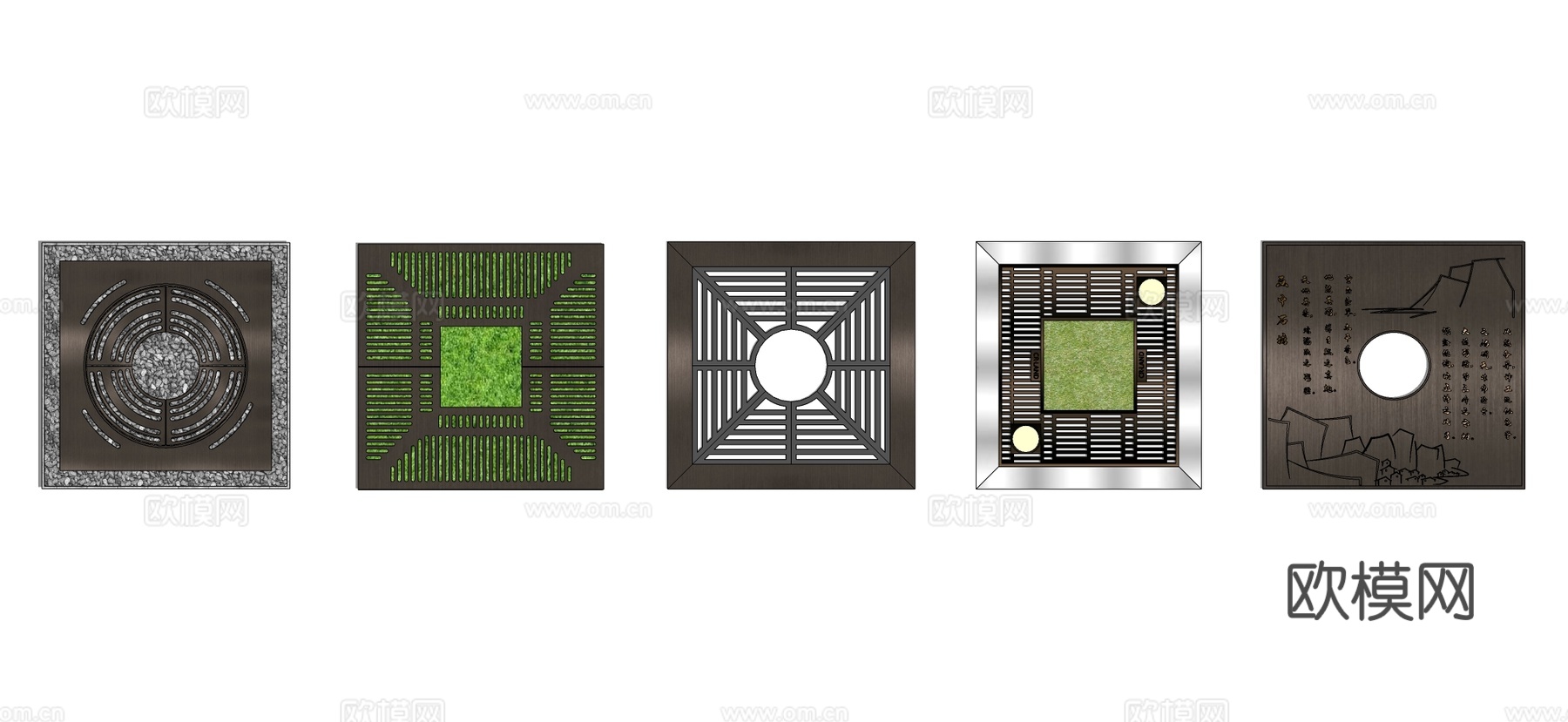 新中式树篦子 树池su模型下载