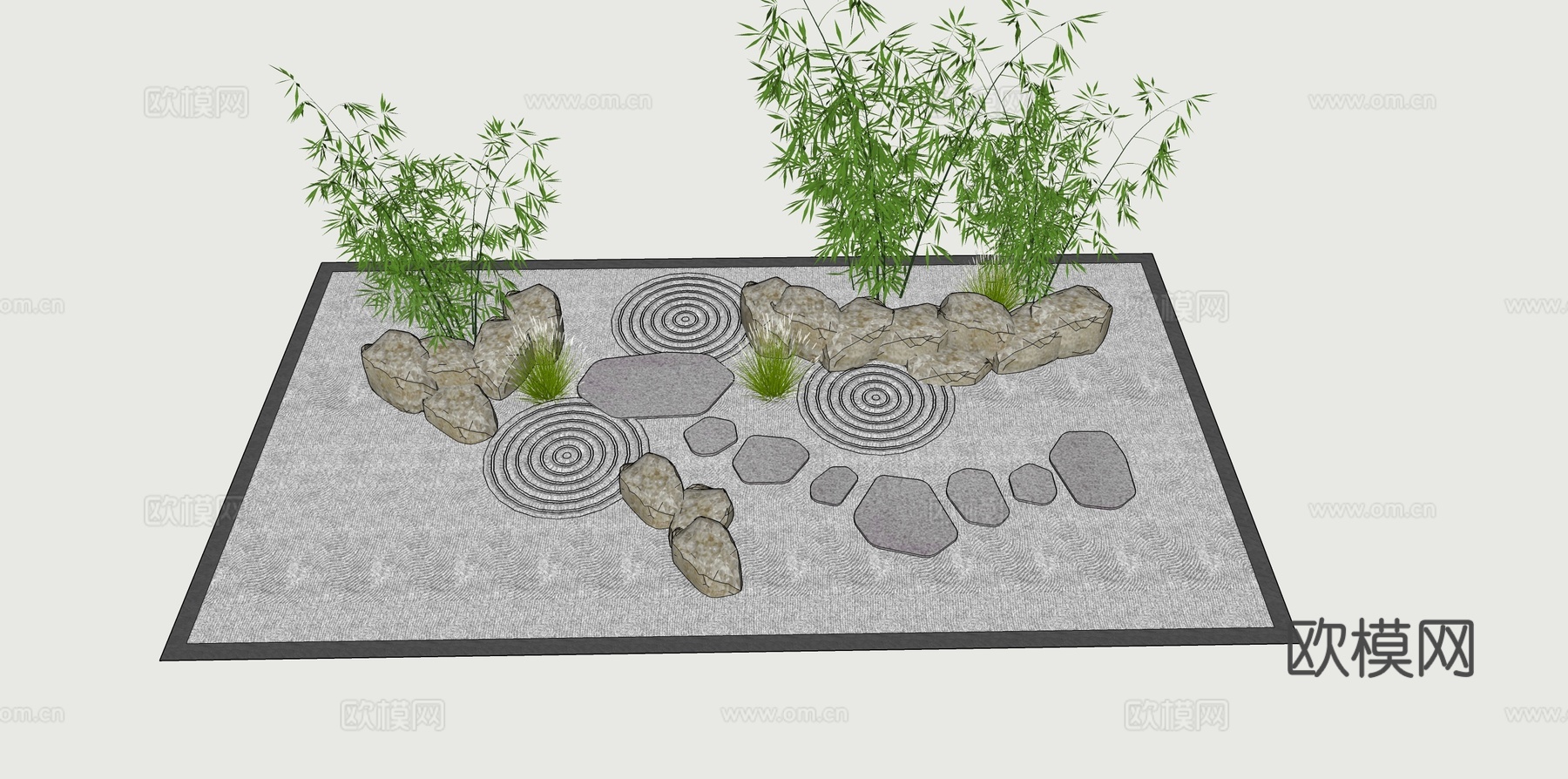 枯山水 旱景 禅意景观小品 庭院小品su模型下载
