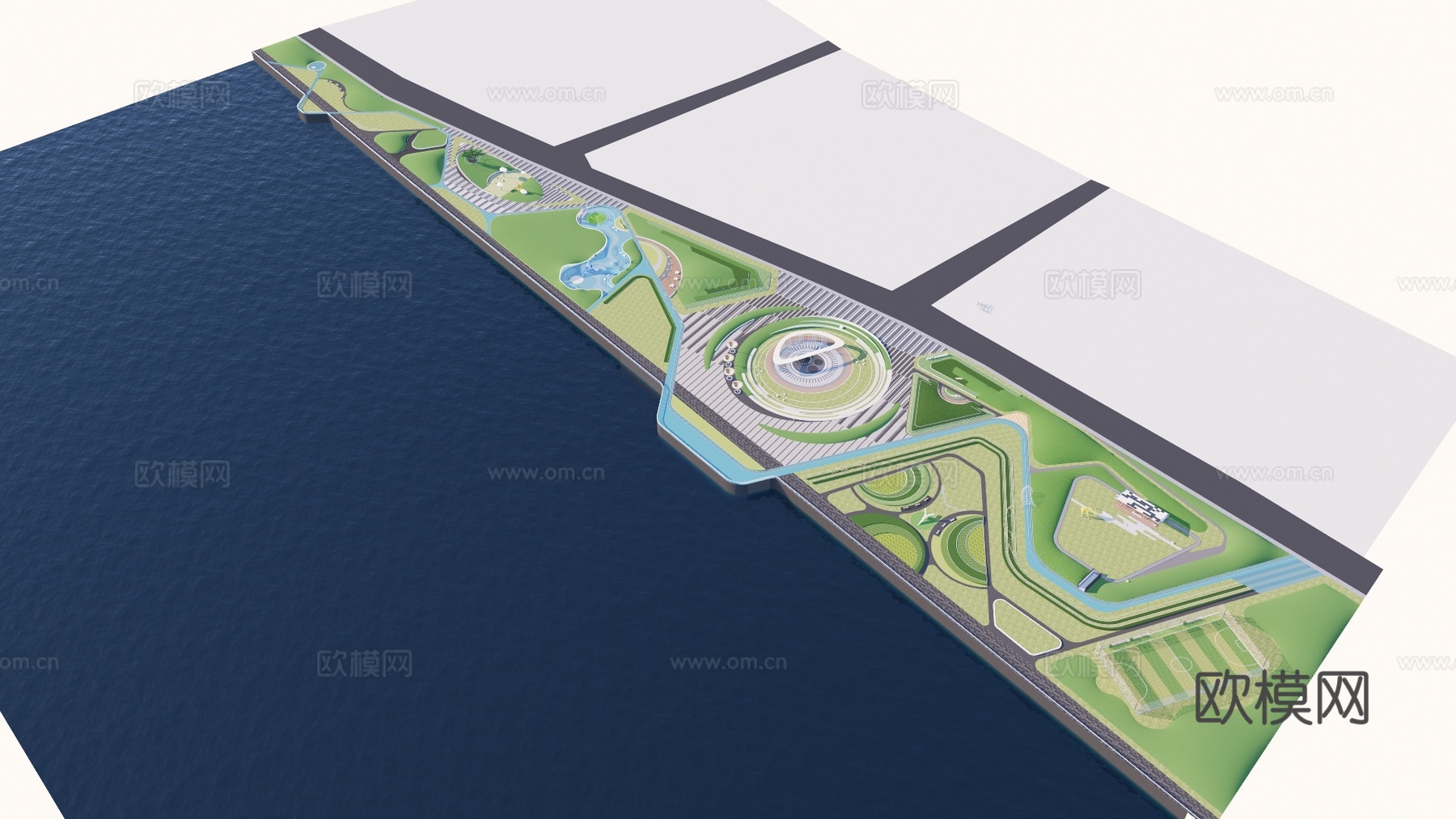 现代廊架广场景观su模型下载
