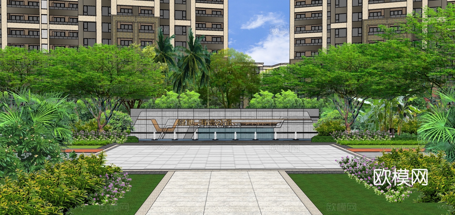 现代住宅小区建筑外观su模型下载