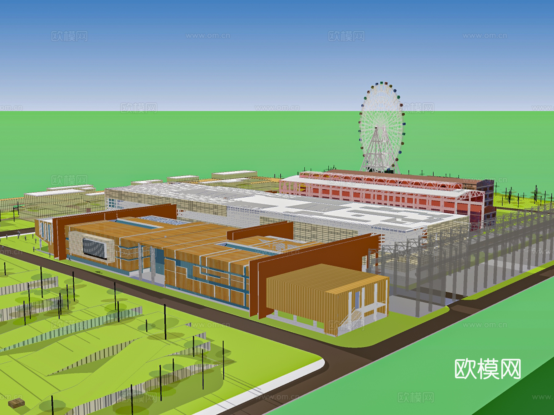 现代钢厂厂房建筑外观su模型下载