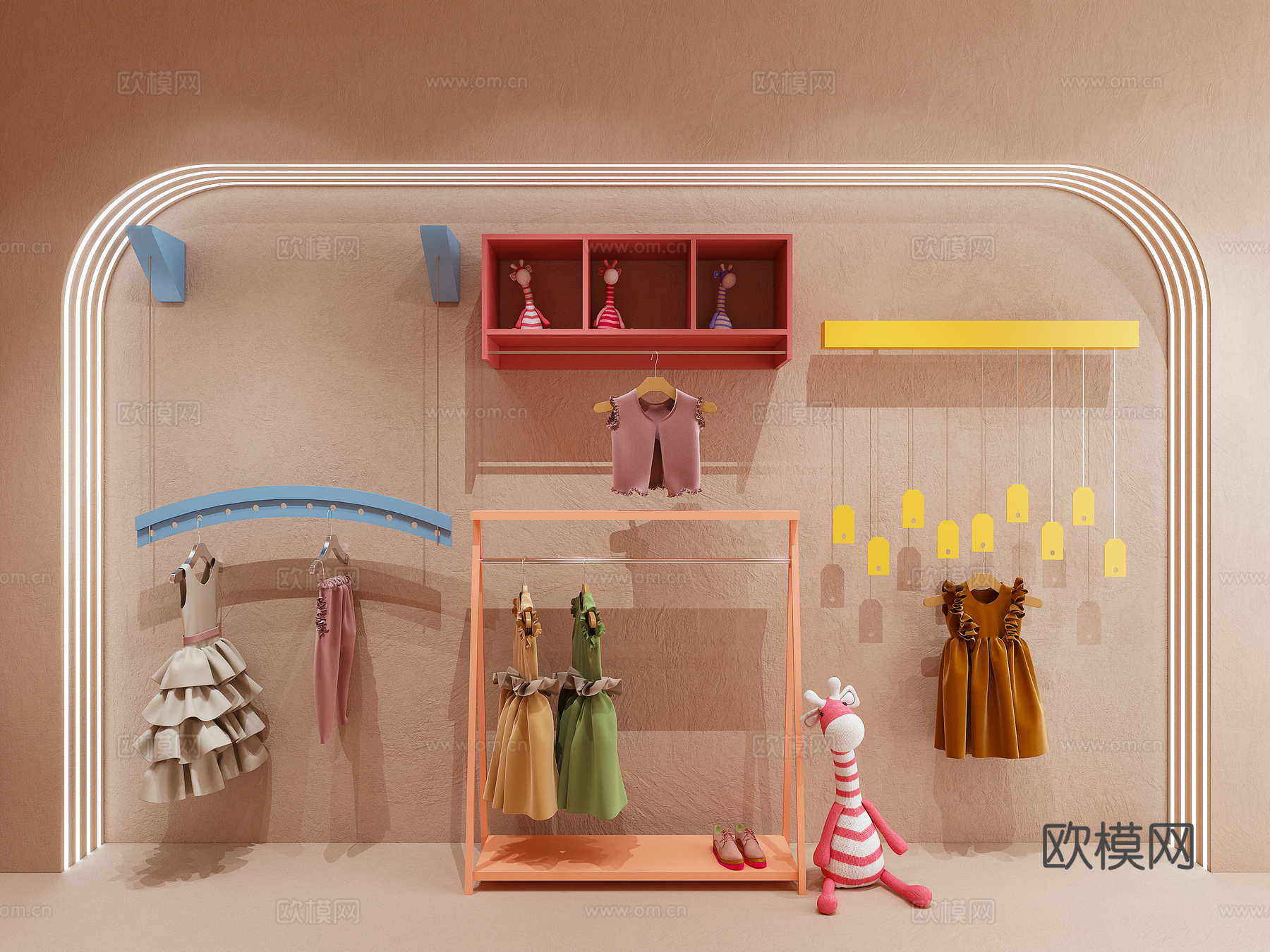 服装店 童装店 衣帽架 多巴胺 卡通 服饰3d模型