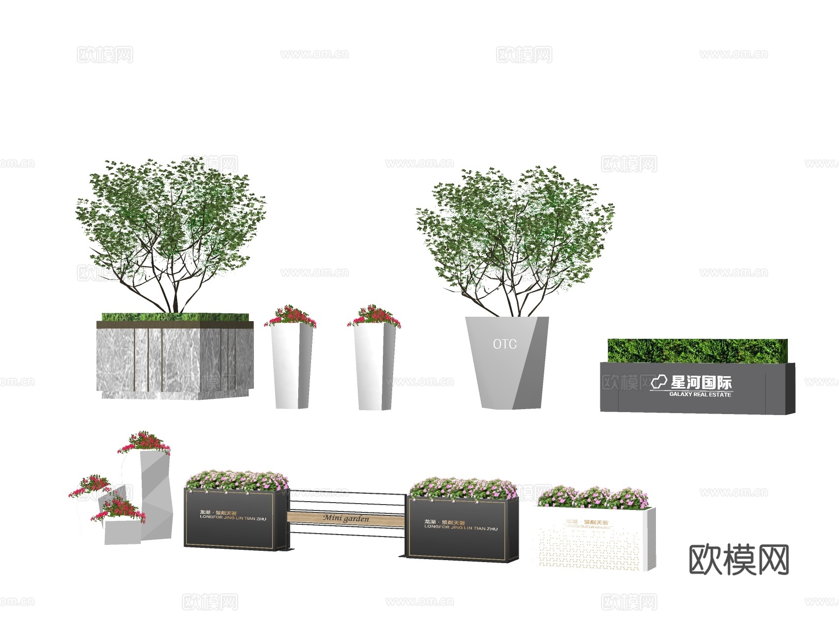 现代花箱 花槽 花坛su模型下载