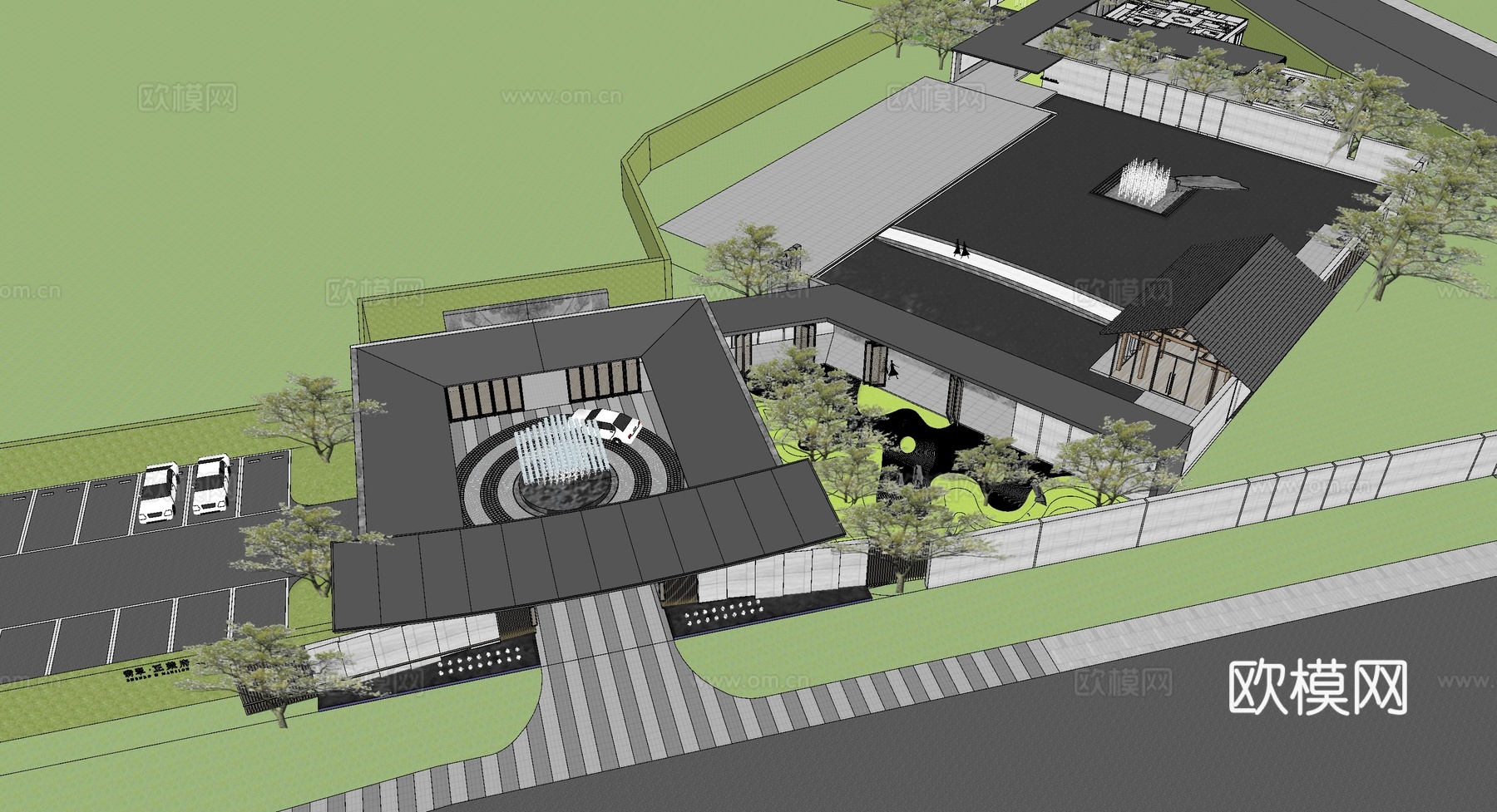 新中式示范区景观su模型下载