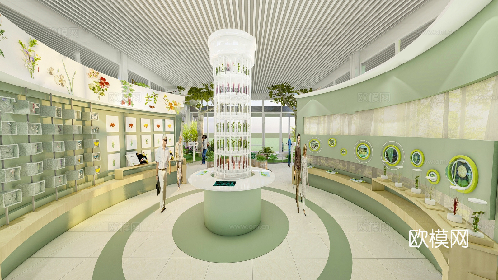 现代室内景观 现代植物科普展厅su模型