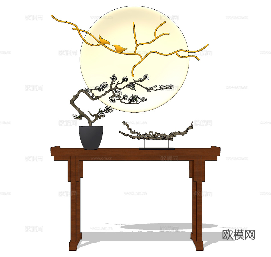新中式实木端景条案su模型下载