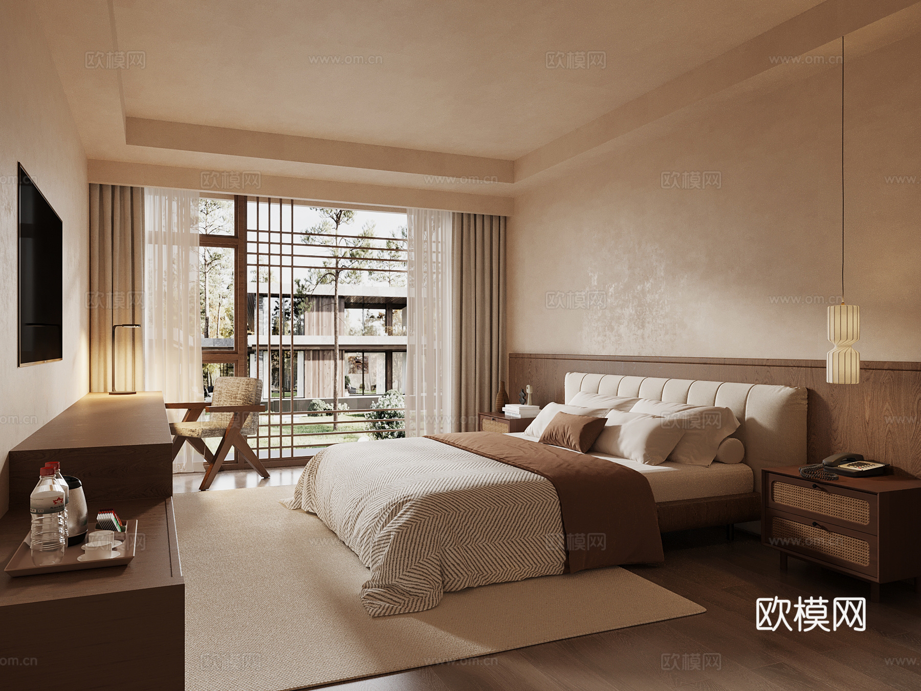 诧寂风酒店客房 双人床3d模型