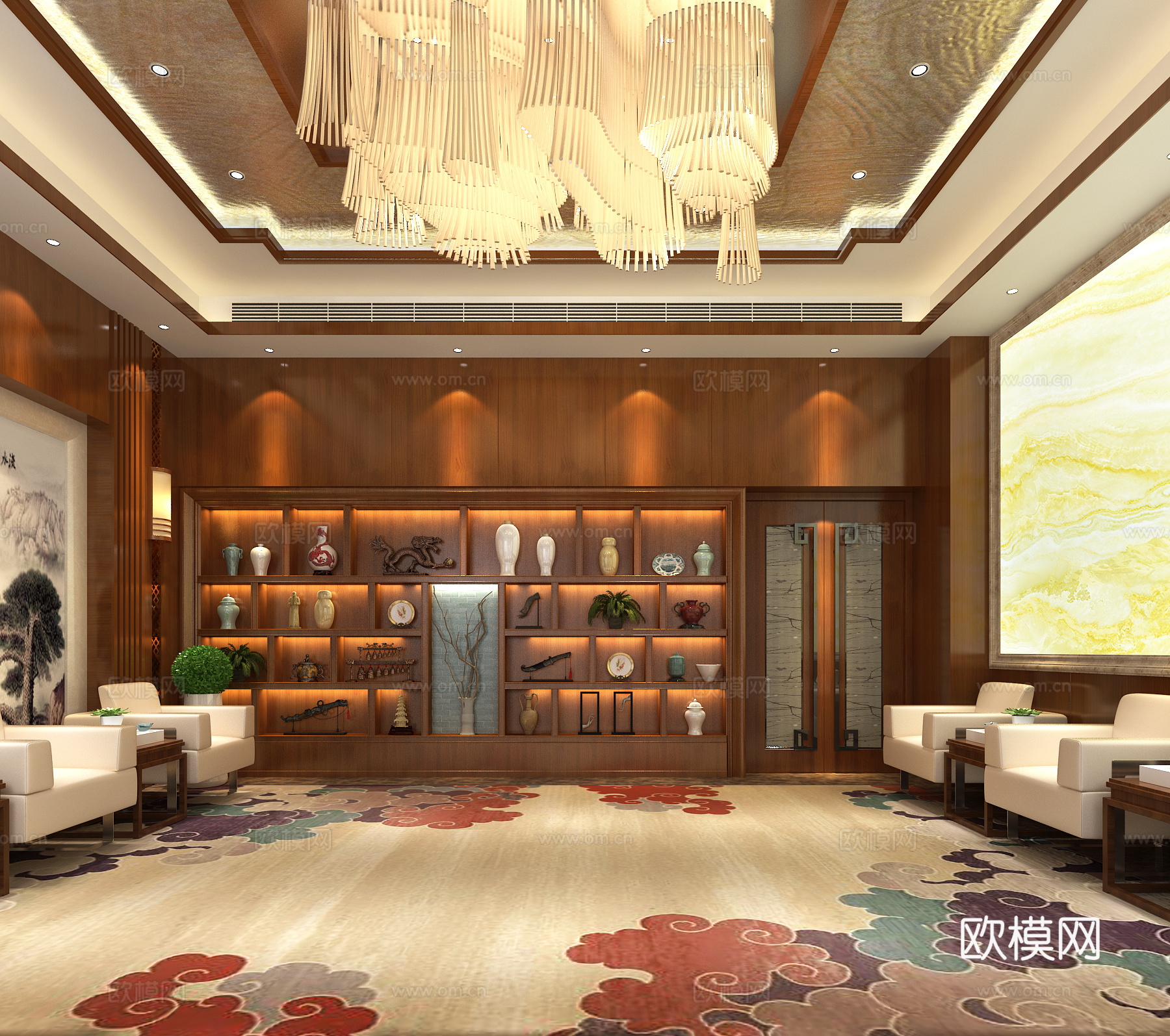 中式办公接待厅接待室3d模型