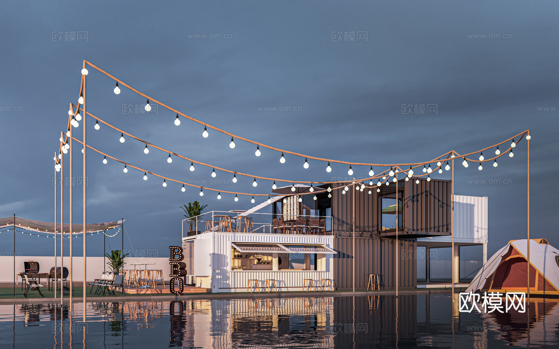 现代集装箱建筑 咖啡厅建筑su模型下载