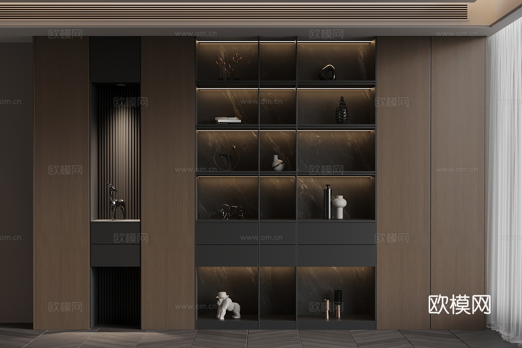 意式书柜 书籍摆件3d模型