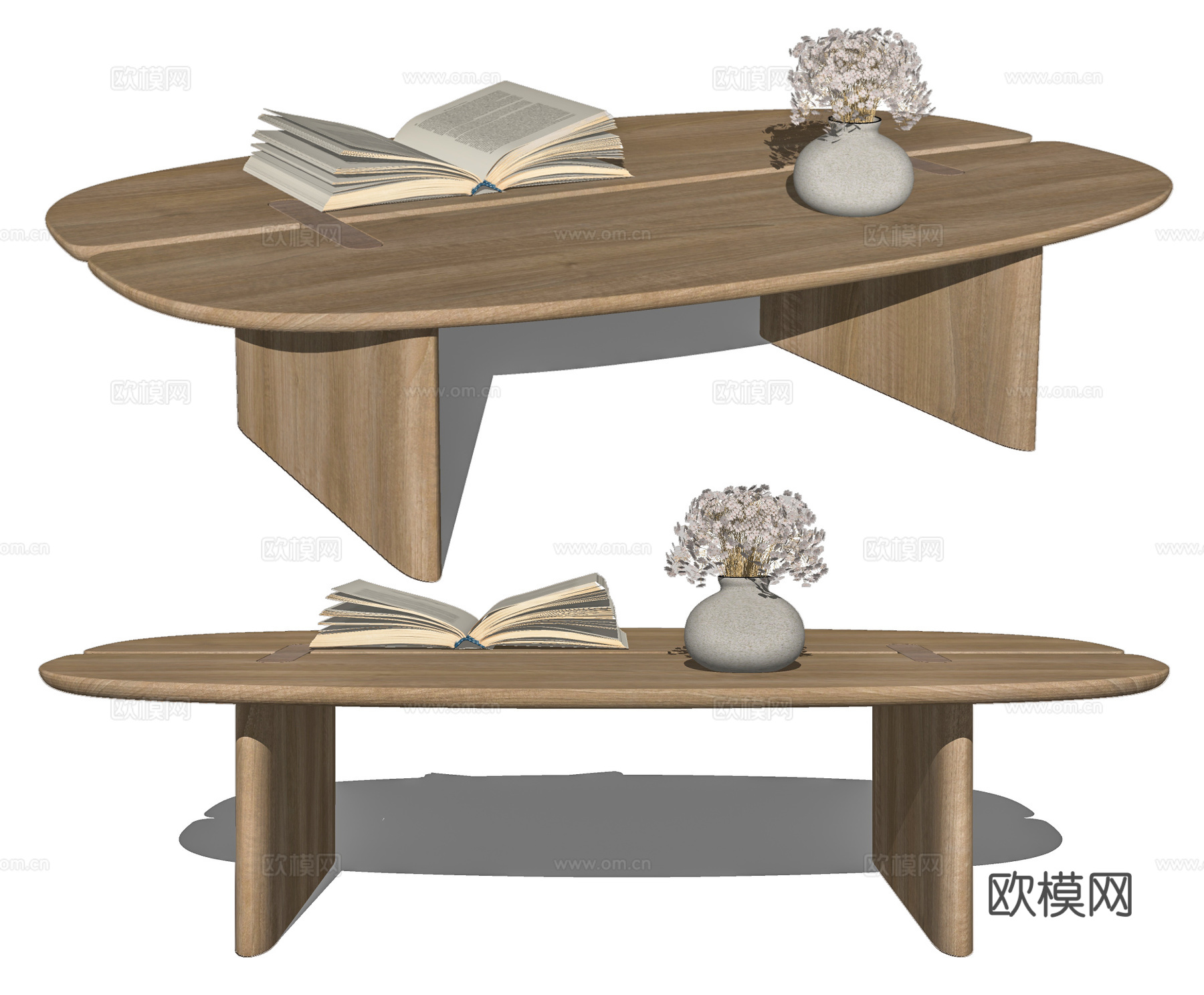 现代原木茶几su模型下载