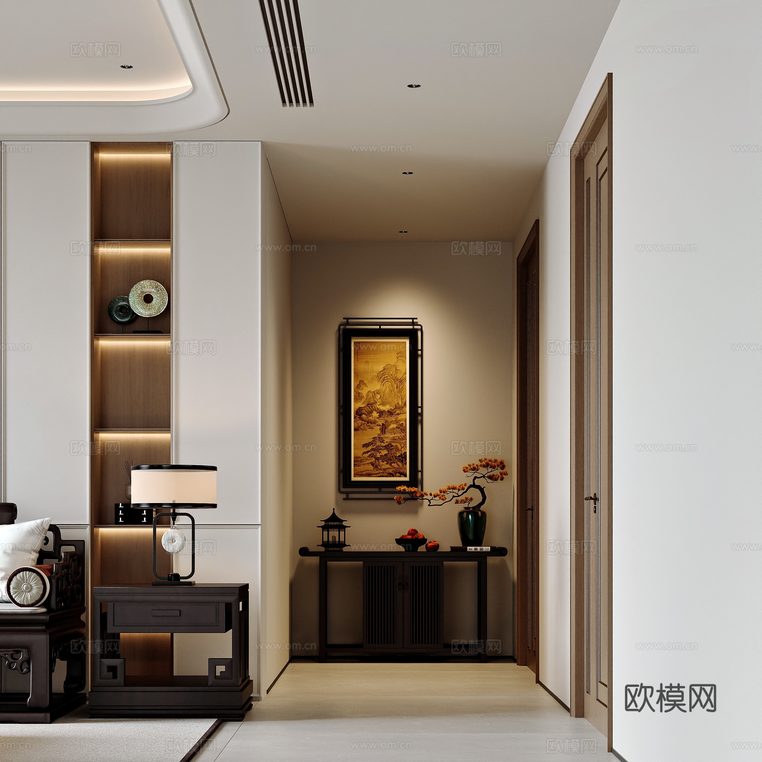 新中式风格家居会客厅 起居室3d模型