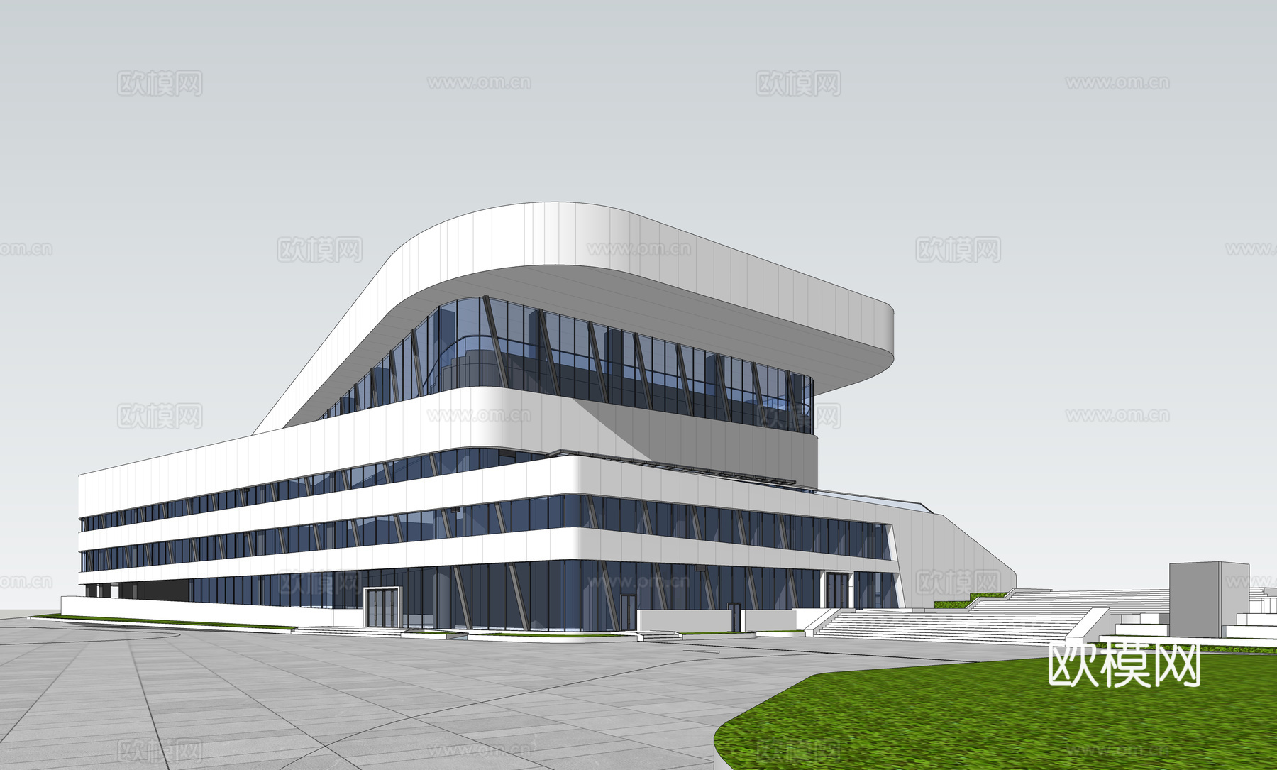 现代学校体育馆建筑外观su模型下载