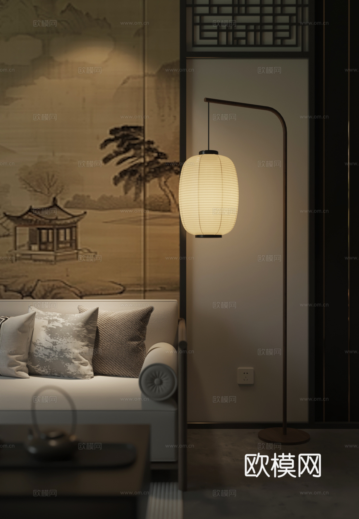 新中式落地灯3d模型下载