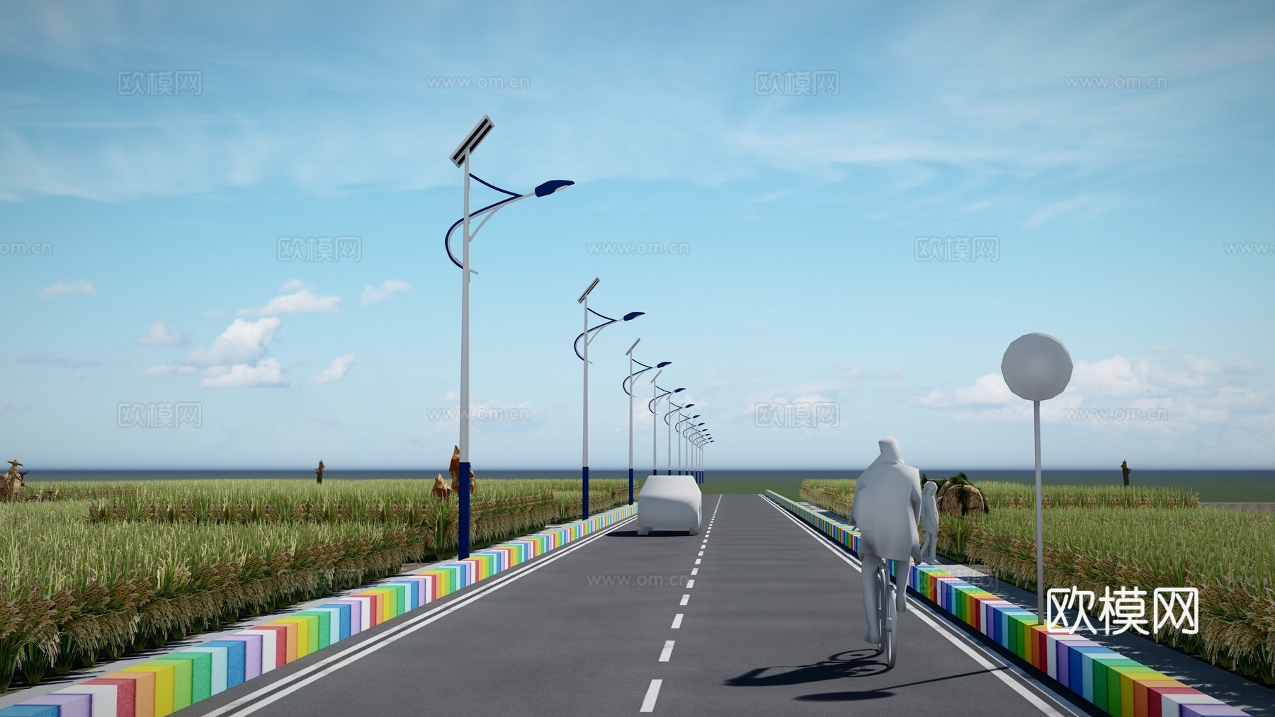 现代乡村彩虹道路景观su模型下载