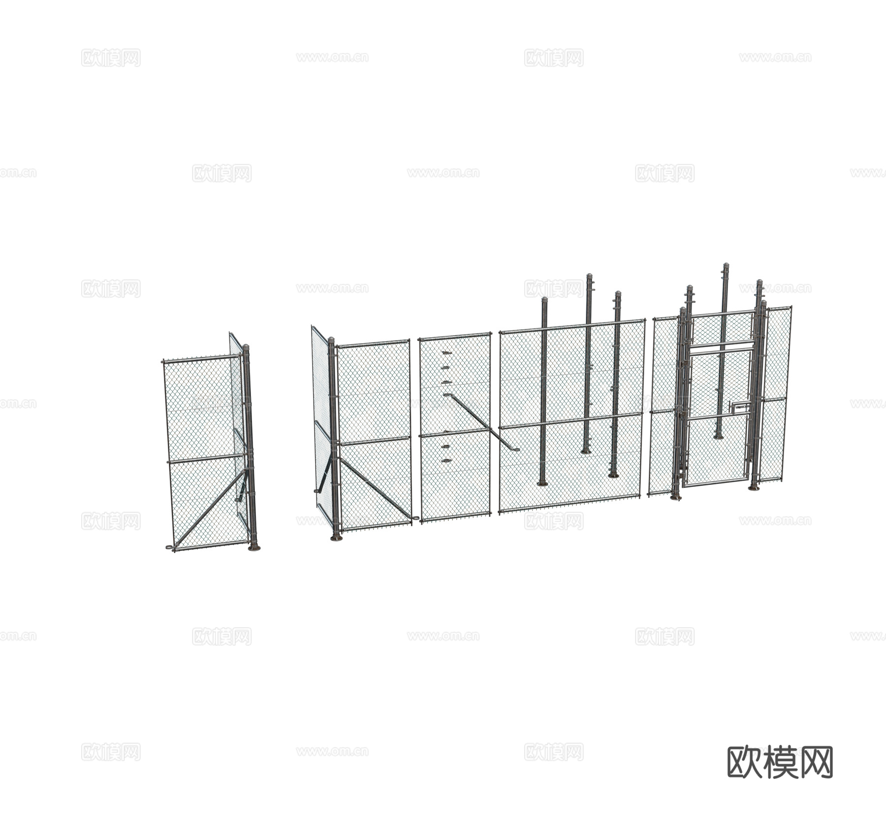 现代围墙 围挡 模块化链条围栏 篮球场铁丝网组合3d模型