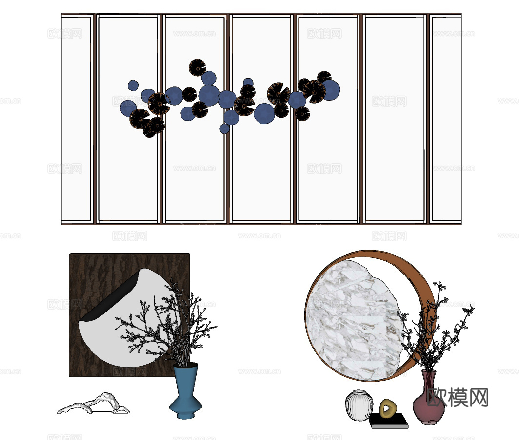 新中式挂件摆件su模型下载