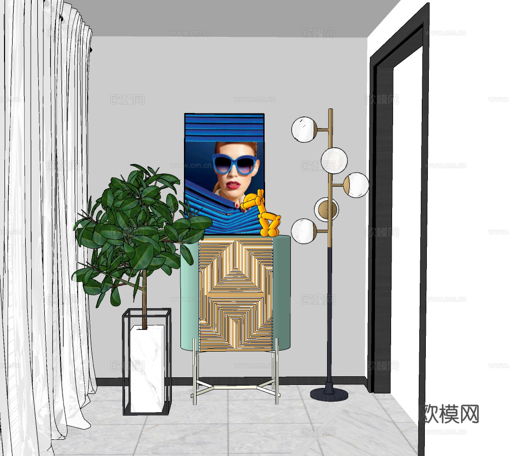 北欧玄关柜边柜su模型下载