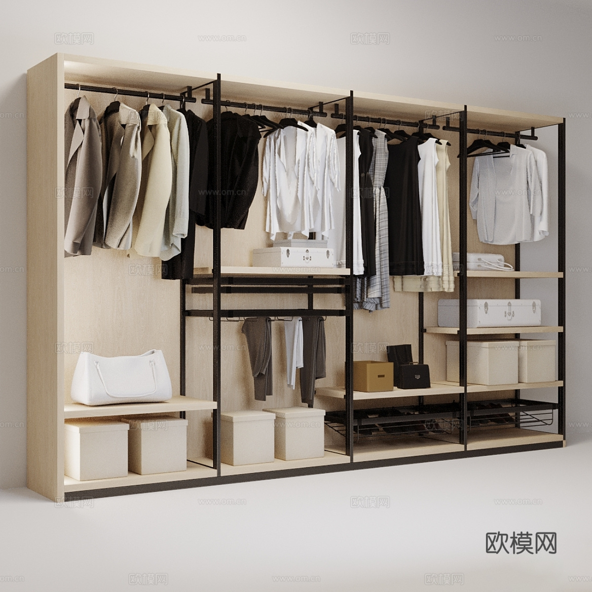 现代极简开放式衣柜3d模型