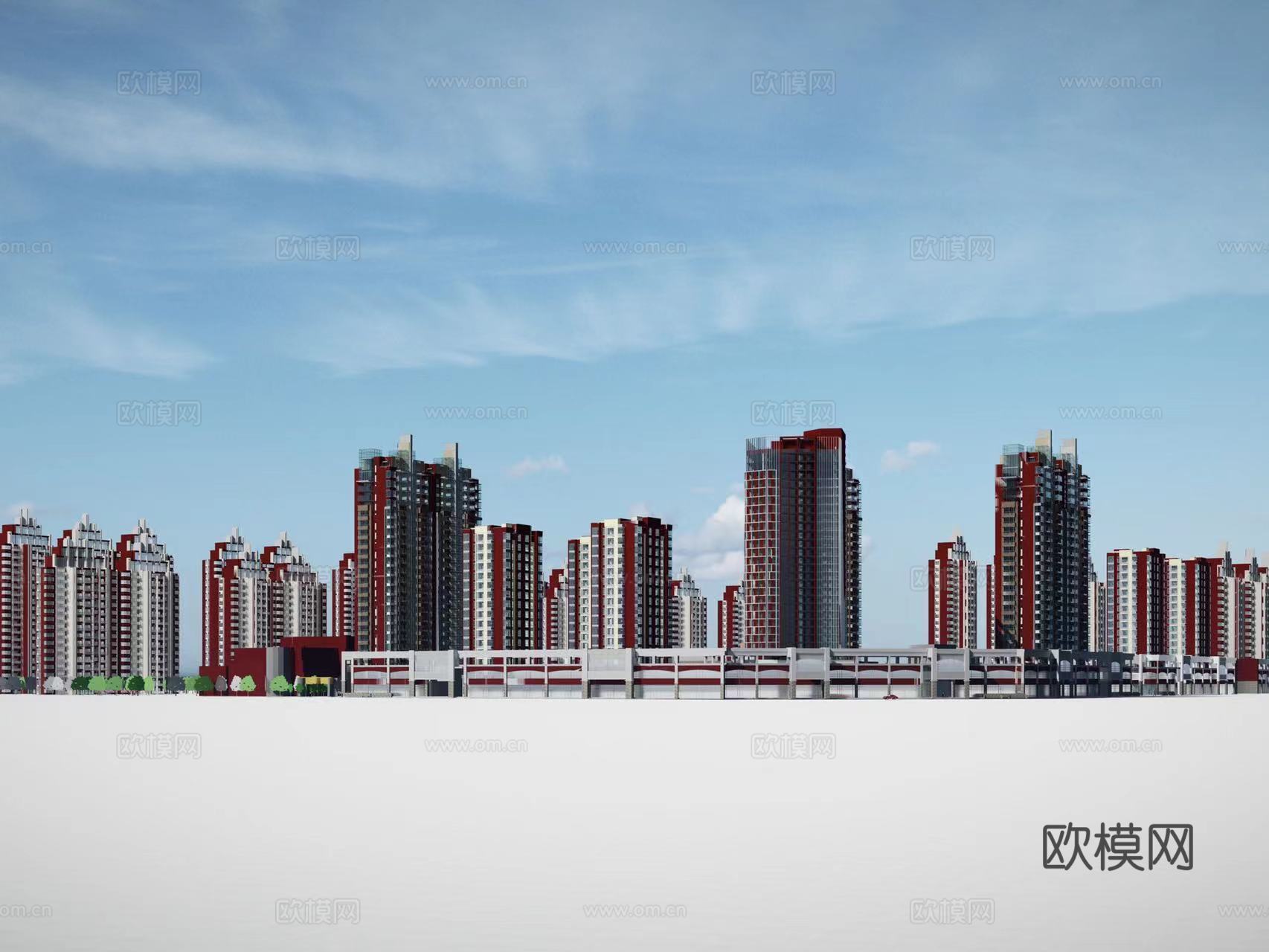 现代住宅楼建筑外观su模型下载