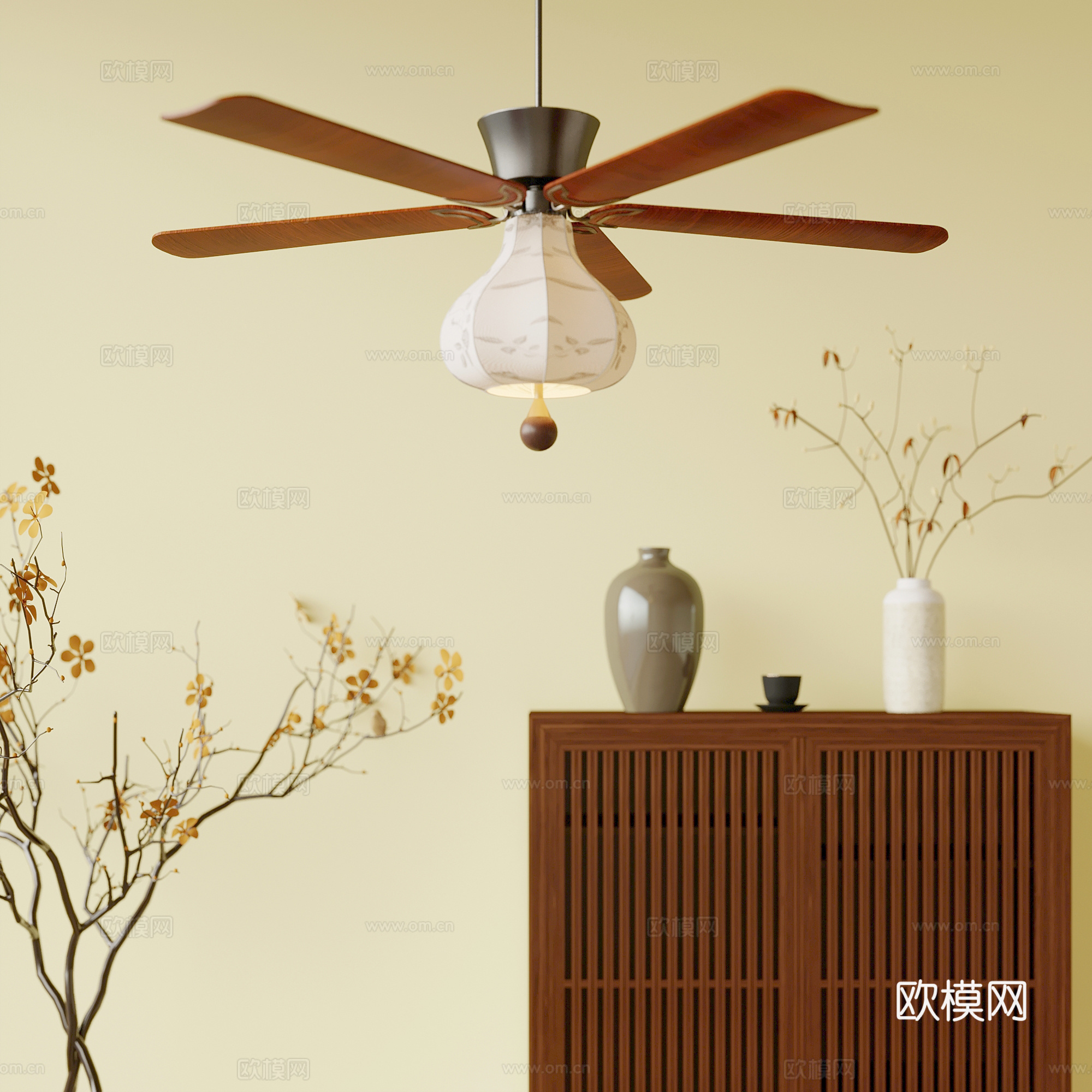 风扇灯 中古风风扇灯 吊灯su模型