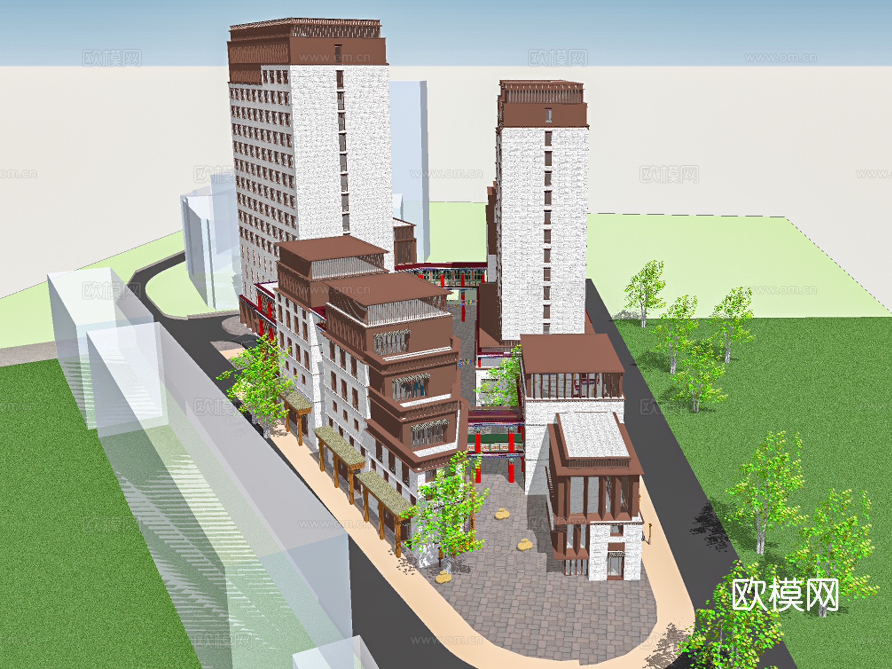 现代藏式商业建筑外观su模型下载
