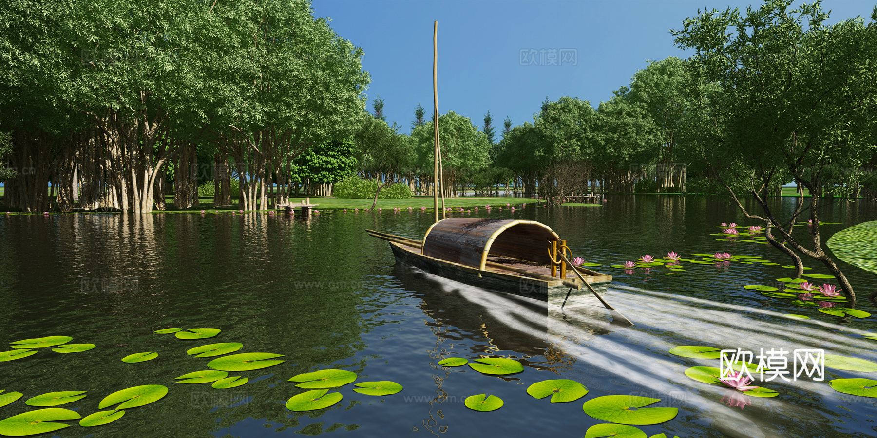 中式湿地 小桥流水 湖泊公园3d模型