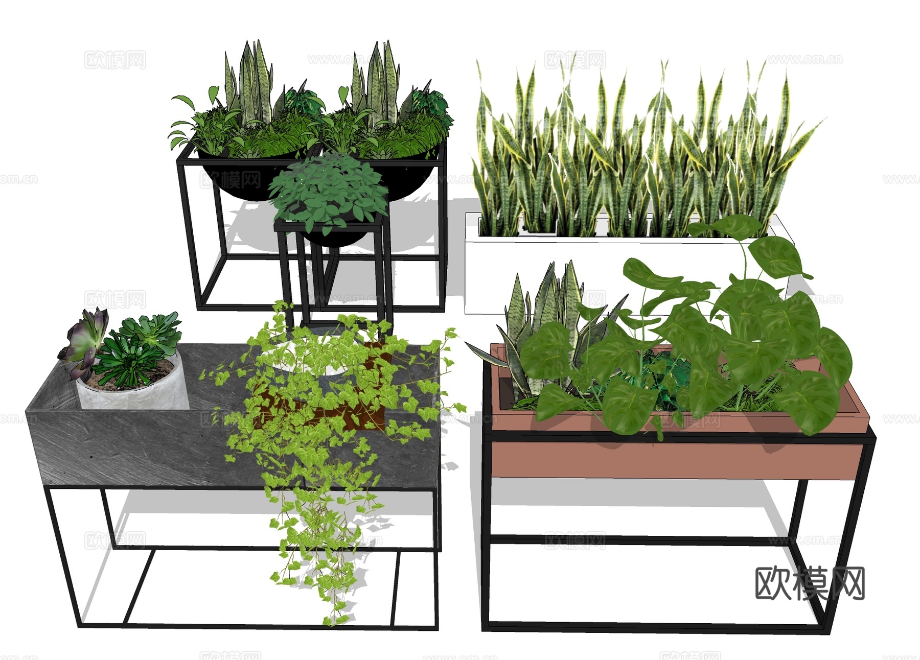 绿植花箱 铁艺花钵su模型下载