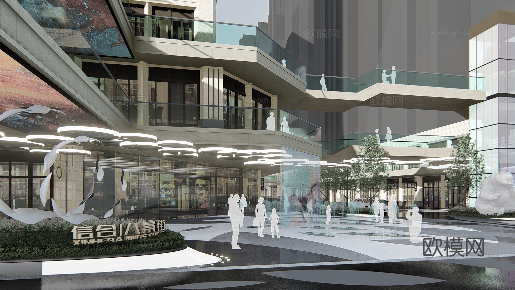 现代商业街su模型下载下载（渲染图4）