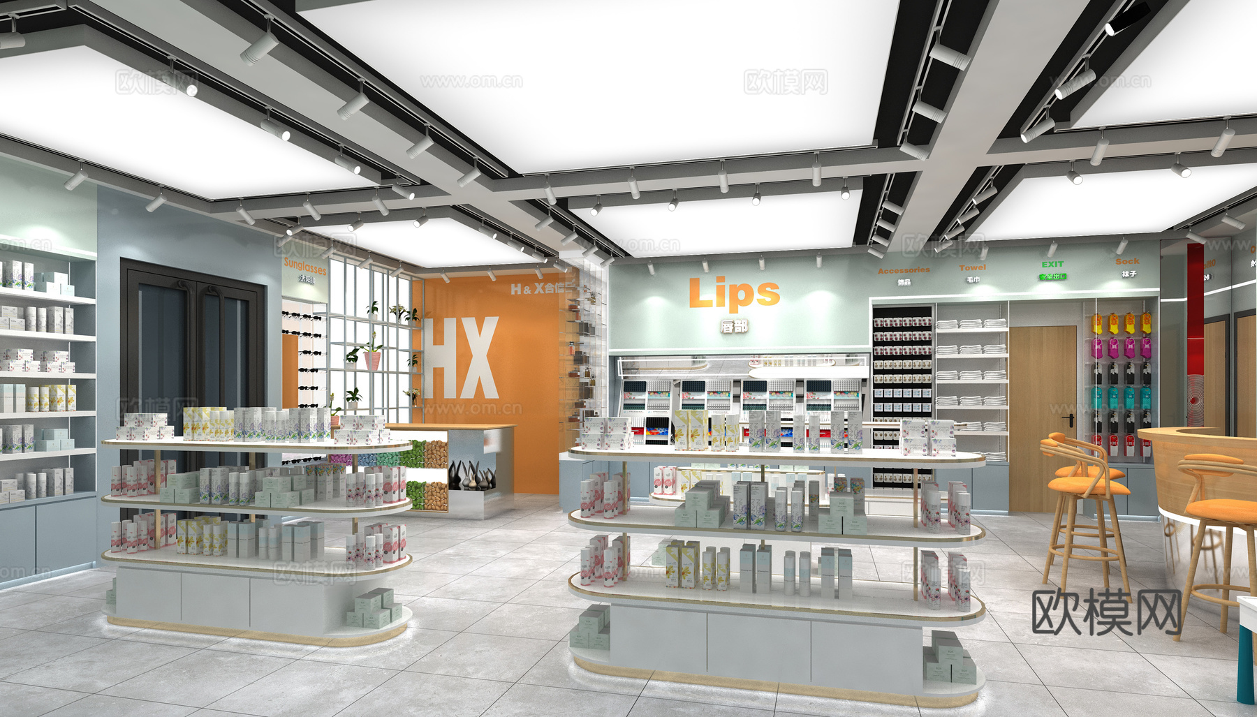 现代美妆店 化妆品店 展柜su模型下载