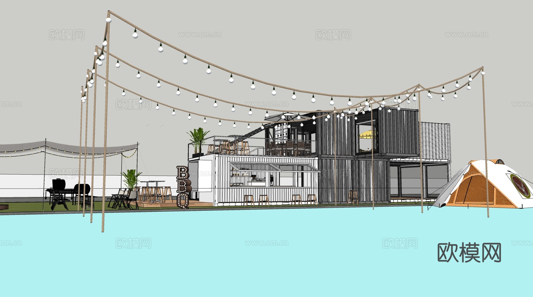 现代集装箱建筑 咖啡厅建筑su模型下载